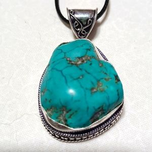 Turqoise silver pendant handmade vintage style ethnic native gemstone aqua